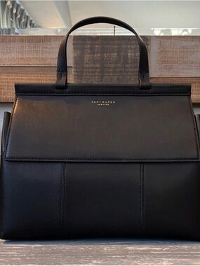 Tory Burch Black Leather Structured Briefcase